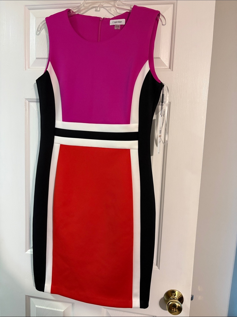 Calvin Klein Fuchsia, Red, Black & White Colorblock Sheath Dress